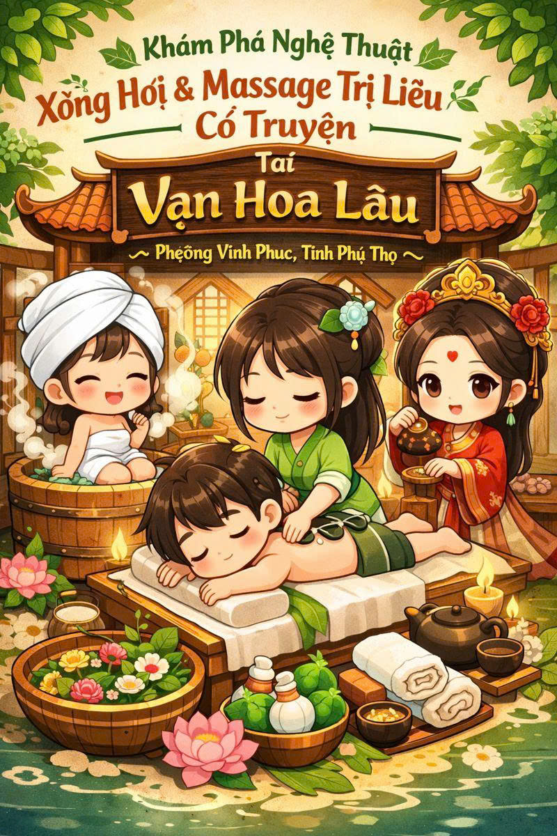🌿 Khám Phá Nghệ Thuật Xông Hơi & Massage Trị Liệu Cổ Truyền Tại Vạn Hoa Lâu – Phường Vĩnh Phúc, Tỉnh Phú Thọ 🌿