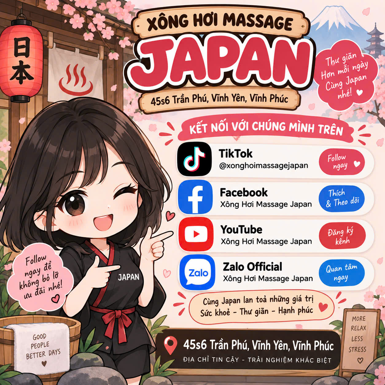 Giới Thiệu Quán Và Các Kênh Chính Thức của Xông Hơi Massage Japan 45S6 Trần Phú Vĩnh Yên Vĩnh Phúc