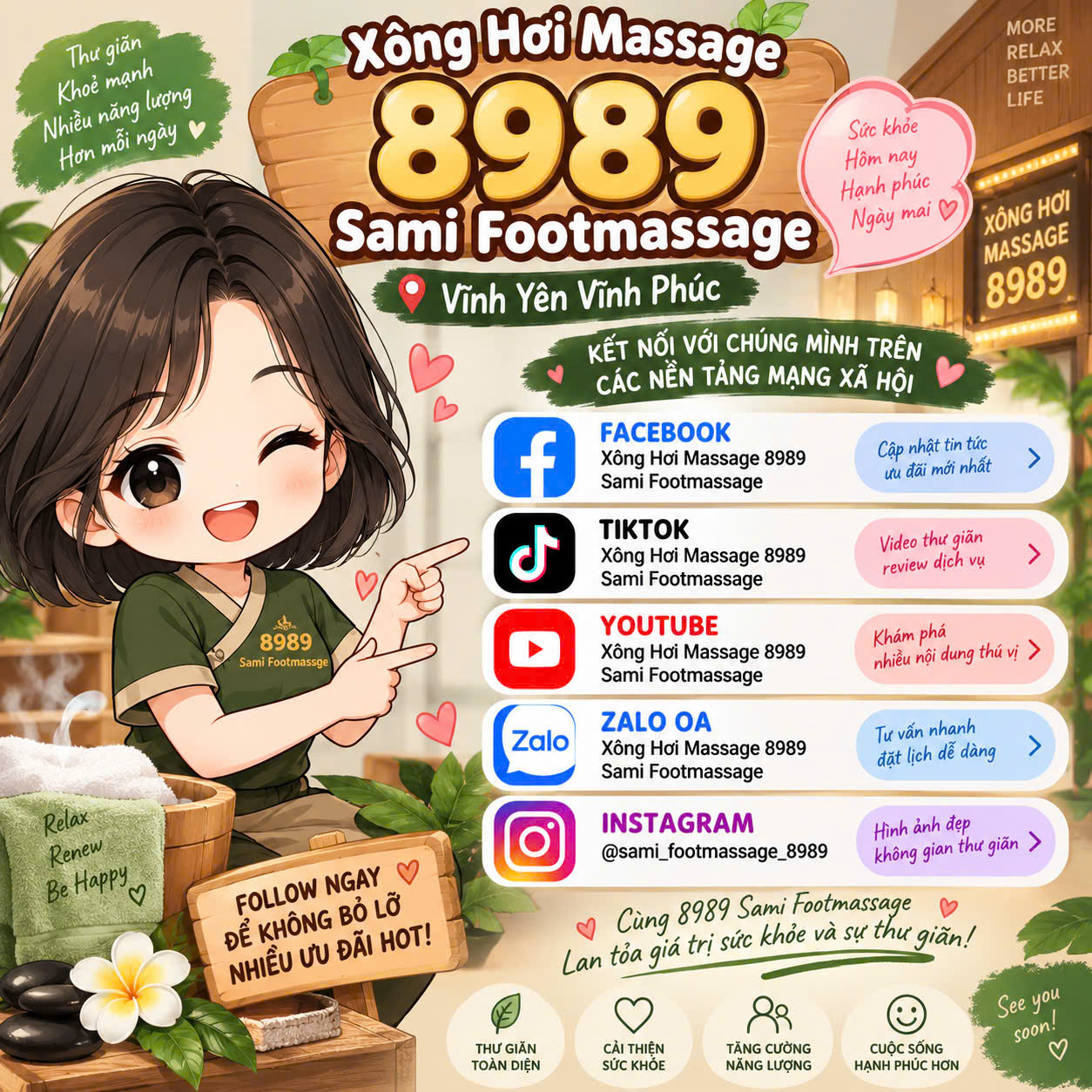 Giới Thiệu Quán Và Các Trang Mạng Xã Hội Chính Thức Của 8989 Sami Footmassage Vĩnh Phúc